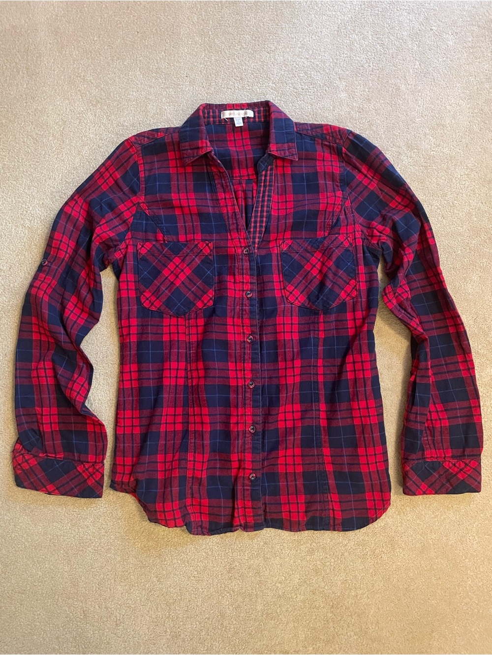 Skies Are Blue Red and Navy Plaid Button-Down Shirt